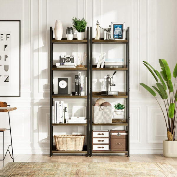 NUMENN Bookshelf, 5 Tier Bookshelves, Home Office Bookcase Shelf Storage Organizer, Free Standing Storage Shelving Unit for Bedroom, Living Room and Home Office, Vintage