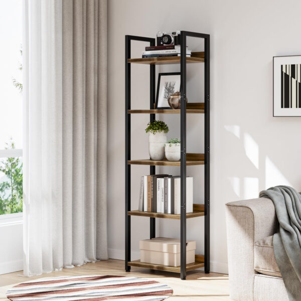 NUMENN Bookshelf, 5 Tier Bookshelves, Home Office Bookcase Shelf Storage Organizer, Free Standing Storage Shelving Unit for Bedroom, Living Room and Home Office, Vintage