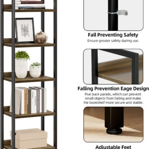 NUMENN Bookshelf, 5 Tier Bookshelves, Home Office Bookcase Shelf Storage Organizer, Free Standing Storage Shelving Unit for Bedroom, Living Room and Home Office, Vintage