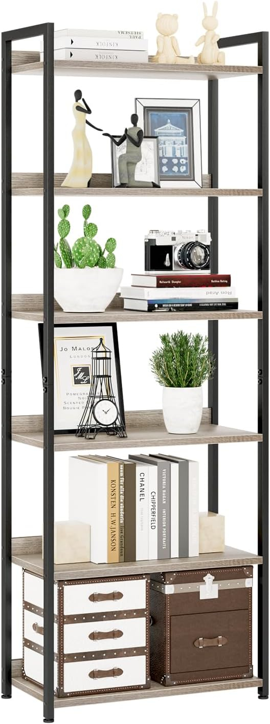 NUMENN Bookshelf, 5 Tier Bookshelves, Home Office Bookcase Shelf Storage Organizer, Free Standing Storage Shelving Unit for Bedroom, Living Room and Home Office, Vintage