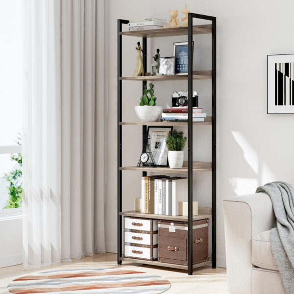 NUMENN Bookshelf, 5 Tier Bookshelves, Home Office Bookcase Shelf Storage Organizer, Free Standing Storage Shelving Unit for Bedroom, Living Room and Home Office, Vintage