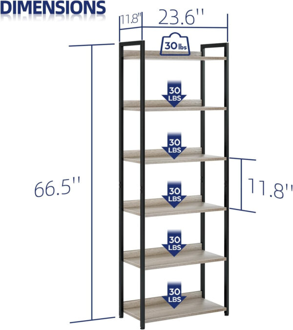 NUMENN Bookshelf, 5 Tier Bookshelves, Home Office Bookcase Shelf Storage Organizer, Free Standing Storage Shelving Unit for Bedroom, Living Room and Home Office, Vintage