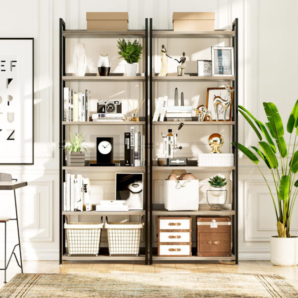 NUMENN Bookshelf, 5 Tier Bookshelves, Home Office Bookcase Shelf Storage Organizer, Free Standing Storage Shelving Unit for Bedroom, Living Room and Home Office, Vintage