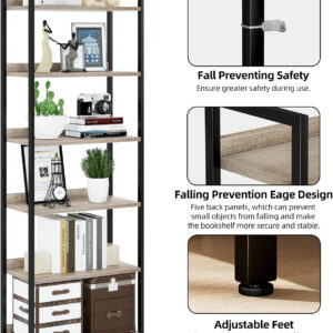 NUMENN Bookshelf, 5 Tier Bookshelves, Home Office Bookcase Shelf Storage Organizer, Free Standing Storage Shelving Unit for Bedroom, Living Room and Home Office, Vintage