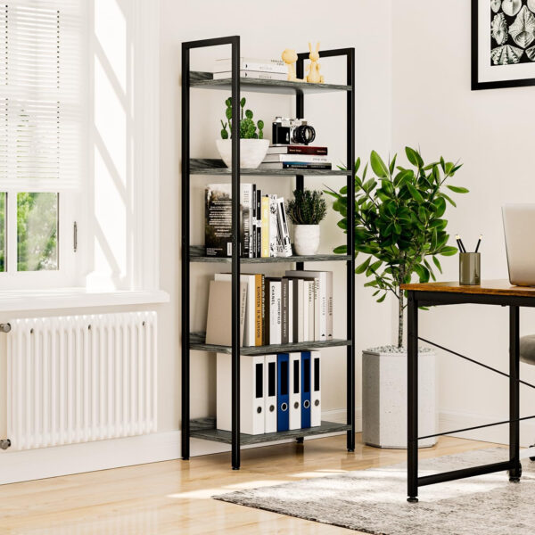 NUMENN Bookshelf, 5 Tier Bookshelves, Home Office Bookcase Shelf Storage Organizer, Free Standing Storage Shelving Unit for Bedroom, Living Room and Home Office, Vintage
