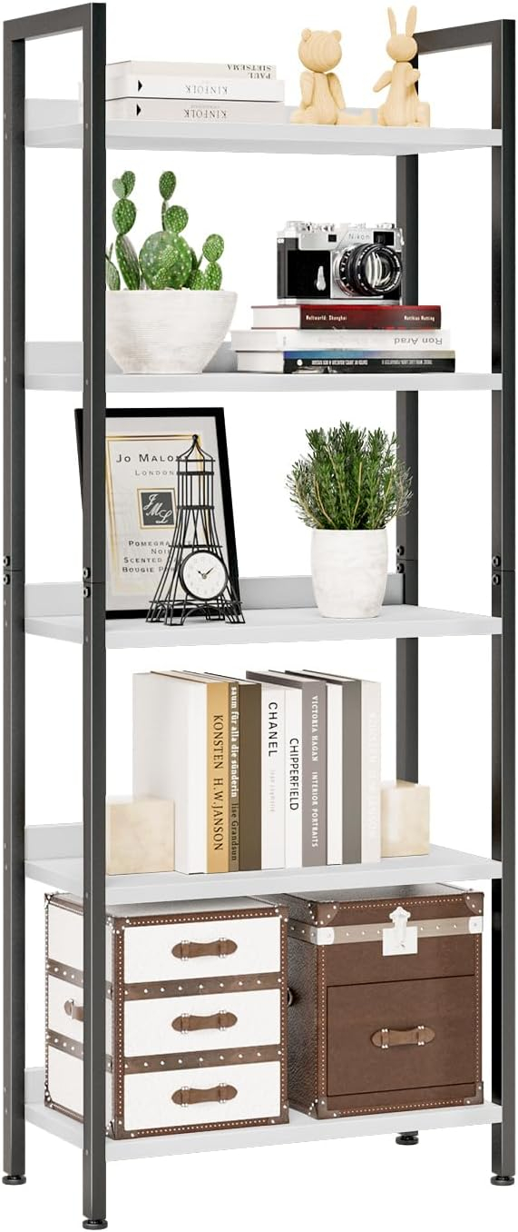NUMENN Bookshelf, 5 Tier Bookshelves, Home Office Bookcase Shelf Storage Organizer, Free Standing Storage Shelving Unit for Bedroom, Living Room and Home Office, Vintage