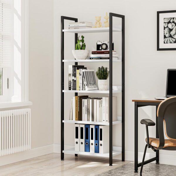 NUMENN Bookshelf, 5 Tier Bookshelves, Home Office Bookcase Shelf Storage Organizer, Free Standing Storage Shelving Unit for Bedroom, Living Room and Home Office, Vintage