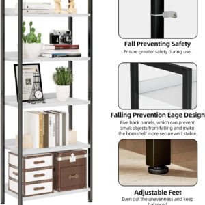 NUMENN Bookshelf, 5 Tier Bookshelves, Home Office Bookcase Shelf Storage Organizer, Free Standing Storage Shelving Unit for Bedroom, Living Room and Home Office, Vintage