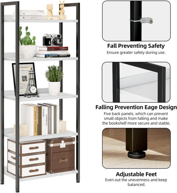 NUMENN Bookshelf, 5 Tier Bookshelves, Home Office Bookcase Shelf Storage Organizer, Free Standing Storage Shelving Unit for Bedroom, Living Room and Home Office, Vintage
