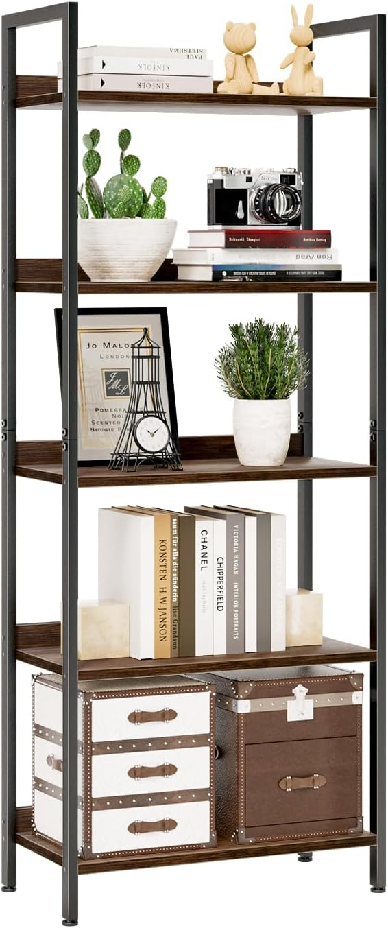 NUMENN Bookshelf, 5 Tier Bookshelves, Home Office Bookcase Shelf Storage Organizer, Free Standing Storage Shelving Unit for Bedroom, Living Room and Home Office, Vintage