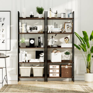 NUMENN Bookshelf, 5 Tier Bookshelves, Home Office Bookcase Shelf Storage Organizer, Free Standing Storage Shelving Unit for Bedroom, Living Room and Home Office, Vintage