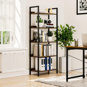 NUMENN Bookshelf, 5 Tier Bookshelves, Home Office Bookcase Shelf Storage Organizer, Free Standing Storage Shelving Unit for Bedroom, Living Room and Home Office, Vintage