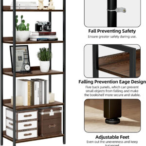 NUMENN Bookshelf, 5 Tier Bookshelves, Home Office Bookcase Shelf Storage Organizer, Free Standing Storage Shelving Unit for Bedroom, Living Room and Home Office, Vintage