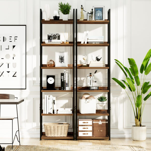 NUMENN Bookshelf, 5 Tier Bookshelves, Home Office Bookcase Shelf Storage Organizer, Free Standing Storage Shelving Unit for Bedroom, Living Room and Home Office, Vintage