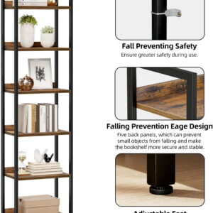 NUMENN Bookshelf, 5 Tier Bookshelves, Home Office Bookcase Shelf Storage Organizer, Free Standing Storage Shelving Unit for Bedroom, Living Room and Home Office, Vintage