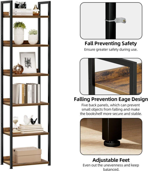 NUMENN Bookshelf, 5 Tier Bookshelves, Home Office Bookcase Shelf Storage Organizer, Free Standing Storage Shelving Unit for Bedroom, Living Room and Home Office, Vintage