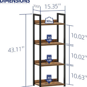 NUMENN Bookshelf, 5 Tier Bookshelves, Home Office Bookcase Shelf Storage Organizer, Free Standing Storage Shelving Unit for Bedroom, Living Room and Home Office, Vintage