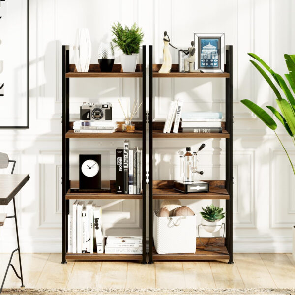 NUMENN Bookshelf, 5 Tier Bookshelves, Home Office Bookcase Shelf Storage Organizer, Free Standing Storage Shelving Unit for Bedroom, Living Room and Home Office, Vintage