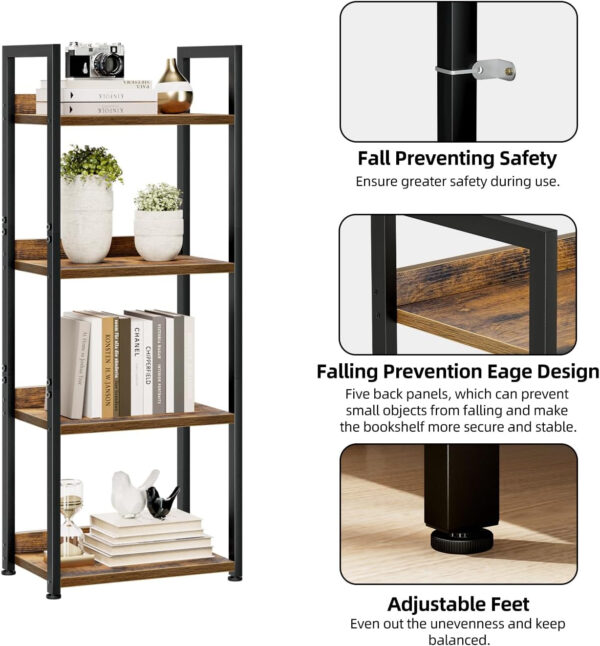 NUMENN Bookshelf, 5 Tier Bookshelves, Home Office Bookcase Shelf Storage Organizer, Free Standing Storage Shelving Unit for Bedroom, Living Room and Home Office, Vintage