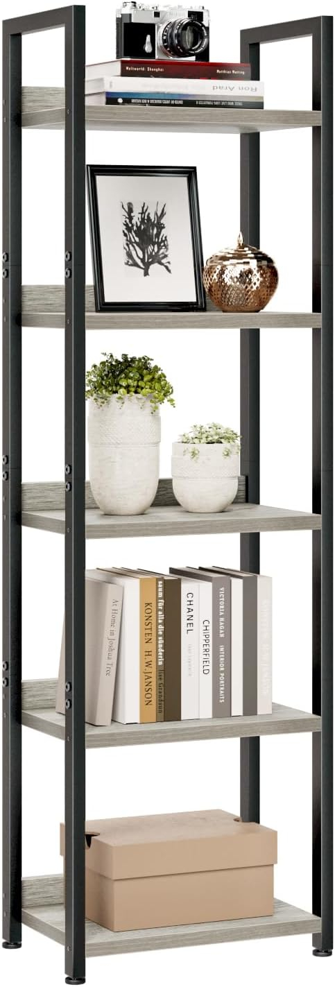 NUMENN Bookshelf, 5 Tier Bookshelves, Home Office Bookcase Shelf Storage Organizer, Free Standing Storage Shelving Unit for Bedroom, Living Room and Home Office, Vintage