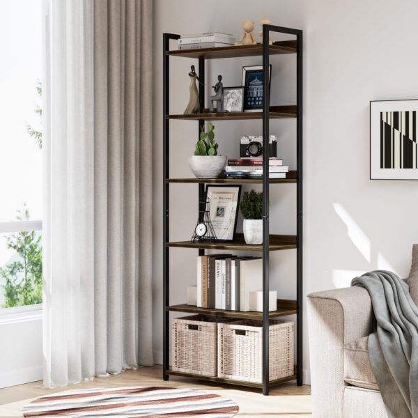 NUMENN Bookshelf, 5 Tier Bookshelves, Home Office Bookcase Shelf Storage Organizer, Free Standing Storage Shelving Unit for Bedroom, Living Room and Home Office, Vintage