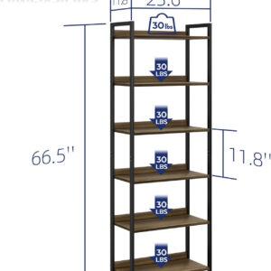 NUMENN Bookshelf, 5 Tier Bookshelves, Home Office Bookcase Shelf Storage Organizer, Free Standing Storage Shelving Unit for Bedroom, Living Room and Home Office, Vintage