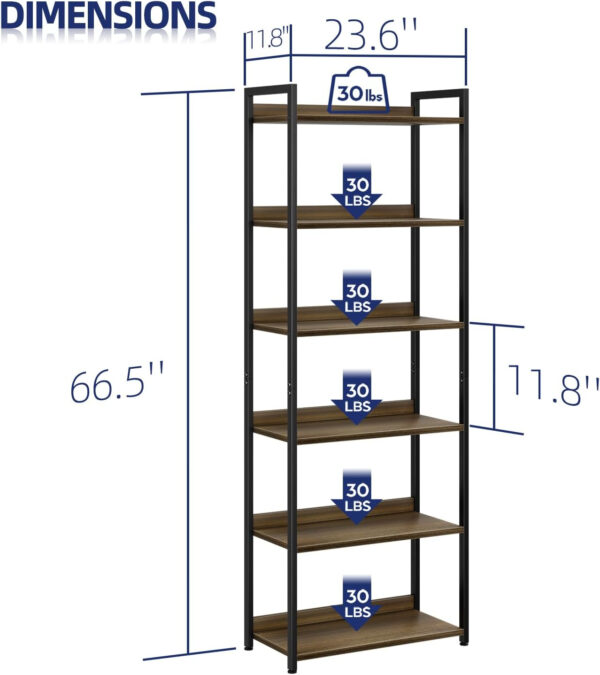 NUMENN Bookshelf, 5 Tier Bookshelves, Home Office Bookcase Shelf Storage Organizer, Free Standing Storage Shelving Unit for Bedroom, Living Room and Home Office, Vintage