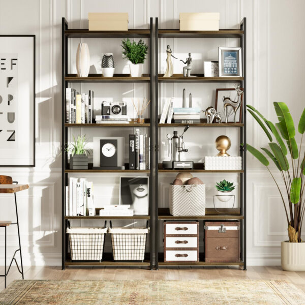 NUMENN Bookshelf, 5 Tier Bookshelves, Home Office Bookcase Shelf Storage Organizer, Free Standing Storage Shelving Unit for Bedroom, Living Room and Home Office, Vintage