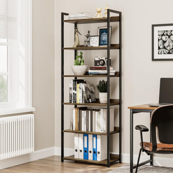 NUMENN Bookshelf, 5 Tier Bookshelves, Home Office Bookcase Shelf Storage Organizer, Free Standing Storage Shelving Unit for Bedroom, Living Room and Home Office, Vintage