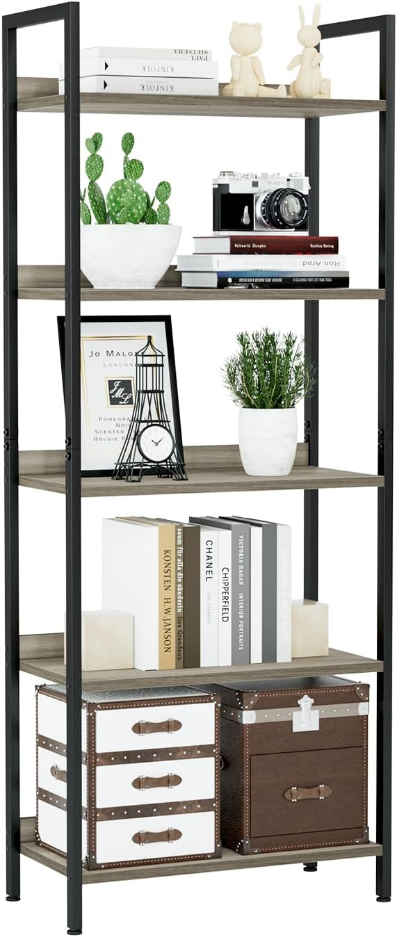 NUMENN Bookshelf, 5 Tier Bookshelves, Home Office Bookcase Shelf Storage Organizer, Free Standing Storage Shelving Unit for Bedroom, Living Room and Home Office, Vintage