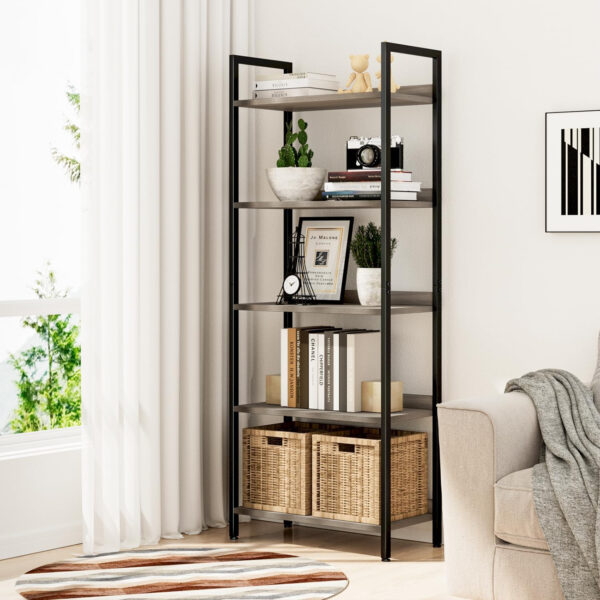 NUMENN Bookshelf, 5 Tier Bookshelves, Home Office Bookcase Shelf Storage Organizer, Free Standing Storage Shelving Unit for Bedroom, Living Room and Home Office, Vintage