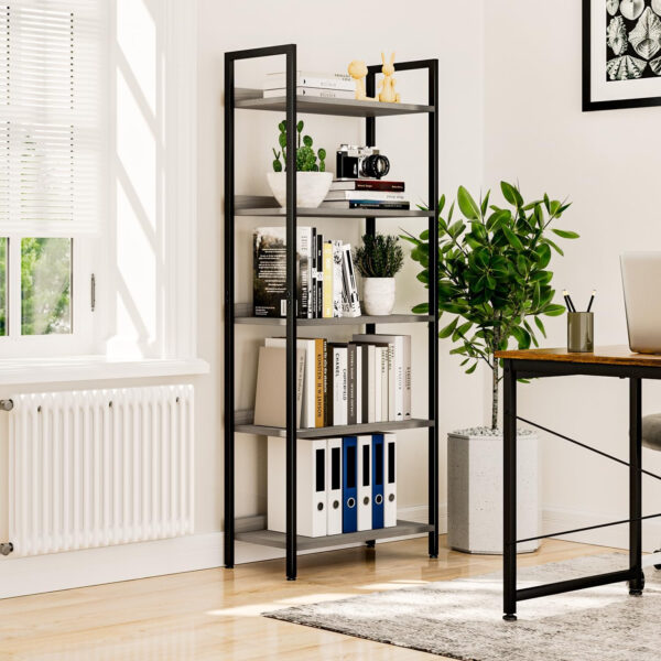 NUMENN Bookshelf, 5 Tier Bookshelves, Home Office Bookcase Shelf Storage Organizer, Free Standing Storage Shelving Unit for Bedroom, Living Room and Home Office, Vintage