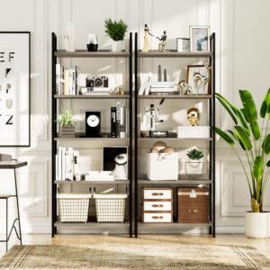 NUMENN Bookshelf, 5 Tier Bookshelves, Home Office Bookcase Shelf Storage Organizer, Free Standing Storage Shelving Unit for Bedroom, Living Room and Home Office, Vintage