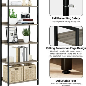 NUMENN Bookshelf, 5 Tier Bookshelves, Home Office Bookcase Shelf Storage Organizer, Free Standing Storage Shelving Unit for Bedroom, Living Room and Home Office, Vintage