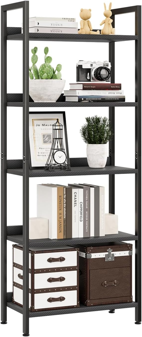 NUMENN Bookshelf, 5 Tier Bookshelves, Home Office Bookcase Shelf Storage Organizer, Free Standing Storage Shelving Unit for Bedroom, Living Room and Home Office, Vintage