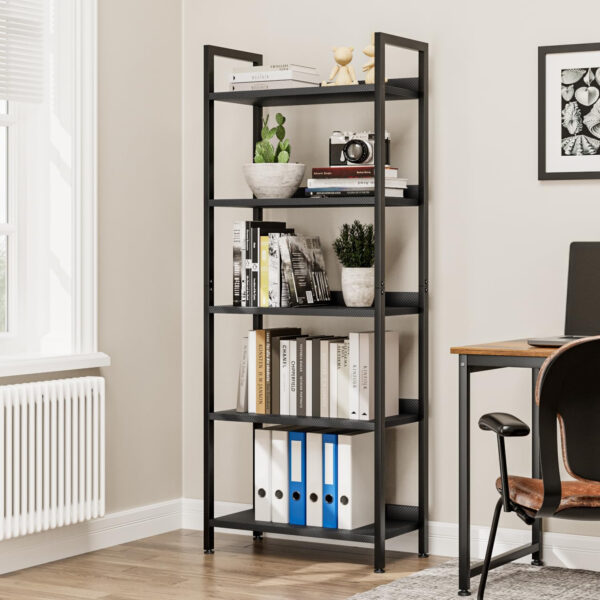 NUMENN Bookshelf, 5 Tier Bookshelves, Home Office Bookcase Shelf Storage Organizer, Free Standing Storage Shelving Unit for Bedroom, Living Room and Home Office, Vintage