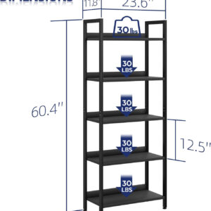 NUMENN Bookshelf, 5 Tier Bookshelves, Home Office Bookcase Shelf Storage Organizer, Free Standing Storage Shelving Unit for Bedroom, Living Room and Home Office, Vintage