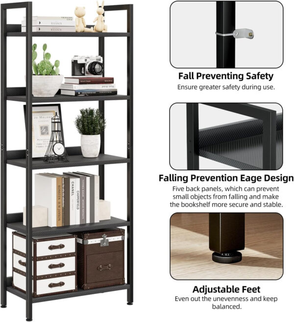 NUMENN Bookshelf, 5 Tier Bookshelves, Home Office Bookcase Shelf Storage Organizer, Free Standing Storage Shelving Unit for Bedroom, Living Room and Home Office, Vintage