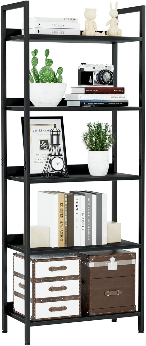 NUMENN Bookshelf, 5 Tier Bookshelves, Home Office Bookcase Shelf Storage Organizer, Free Standing Storage Shelving Unit for Bedroom, Living Room and Home Office, Vintage