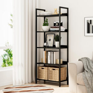 NUMENN Bookshelf, 5 Tier Bookshelves, Home Office Bookcase Shelf Storage Organizer, Free Standing Storage Shelving Unit for Bedroom, Living Room and Home Office, Vintage