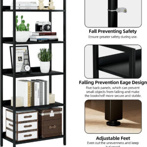 NUMENN Bookshelf, 5 Tier Bookshelves, Home Office Bookcase Shelf Storage Organizer, Free Standing Storage Shelving Unit for Bedroom, Living Room and Home Office, Vintage