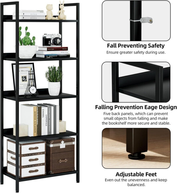 NUMENN Bookshelf, 5 Tier Bookshelves, Home Office Bookcase Shelf Storage Organizer, Free Standing Storage Shelving Unit for Bedroom, Living Room and Home Office, Vintage