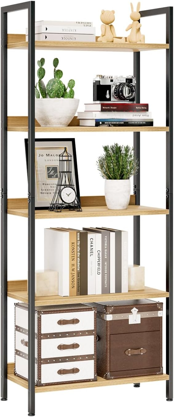 NUMENN Bookshelf, 5 Tier Bookshelves, Home Office Bookcase Shelf Storage Organizer, Free Standing Storage Shelving Unit for Bedroom, Living Room and Home Office, Vintage