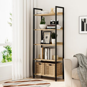 NUMENN Bookshelf, 5 Tier Bookshelves, Home Office Bookcase Shelf Storage Organizer, Free Standing Storage Shelving Unit for Bedroom, Living Room and Home Office, Vintage