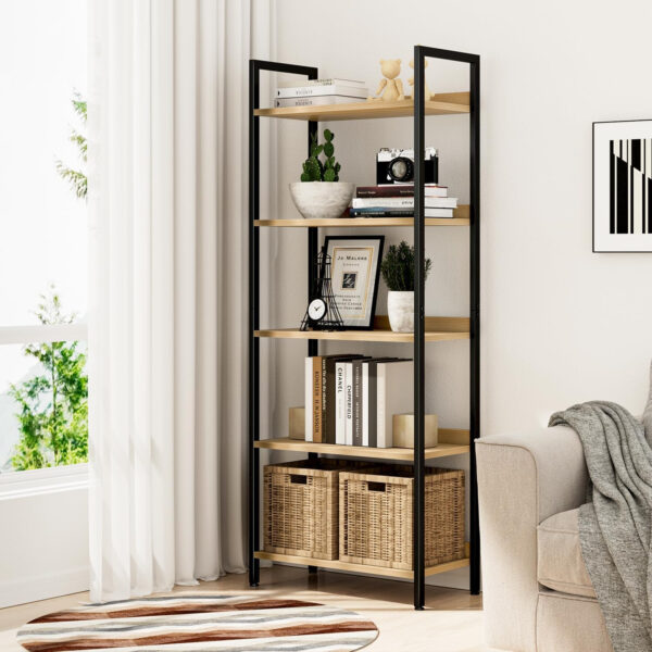 NUMENN Bookshelf, 5 Tier Bookshelves, Home Office Bookcase Shelf Storage Organizer, Free Standing Storage Shelving Unit for Bedroom, Living Room and Home Office, Vintage