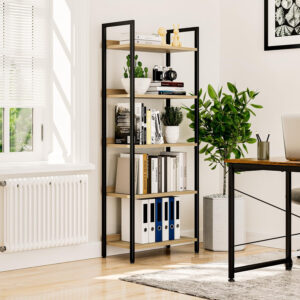 NUMENN Bookshelf, 5 Tier Bookshelves, Home Office Bookcase Shelf Storage Organizer, Free Standing Storage Shelving Unit for Bedroom, Living Room and Home Office, Vintage