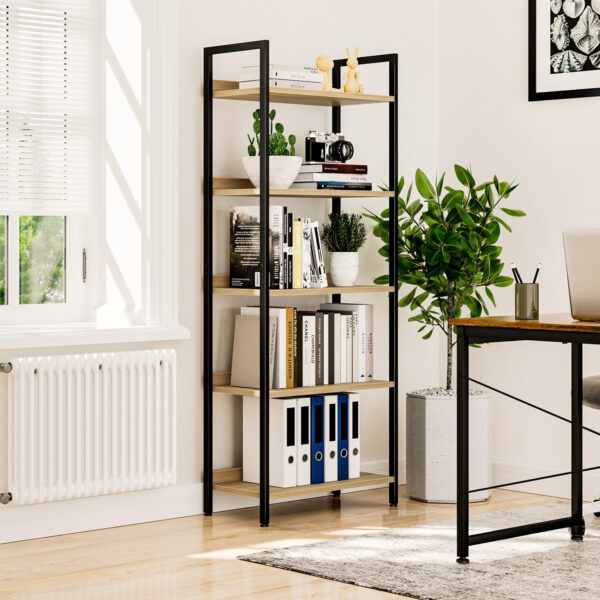 NUMENN Bookshelf, 5 Tier Bookshelves, Home Office Bookcase Shelf Storage Organizer, Free Standing Storage Shelving Unit for Bedroom, Living Room and Home Office, Vintage