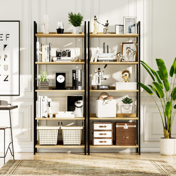 NUMENN Bookshelf, 5 Tier Bookshelves, Home Office Bookcase Shelf Storage Organizer, Free Standing Storage Shelving Unit for Bedroom, Living Room and Home Office, Vintage