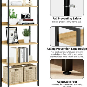 NUMENN Bookshelf, 5 Tier Bookshelves, Home Office Bookcase Shelf Storage Organizer, Free Standing Storage Shelving Unit for Bedroom, Living Room and Home Office, Vintage