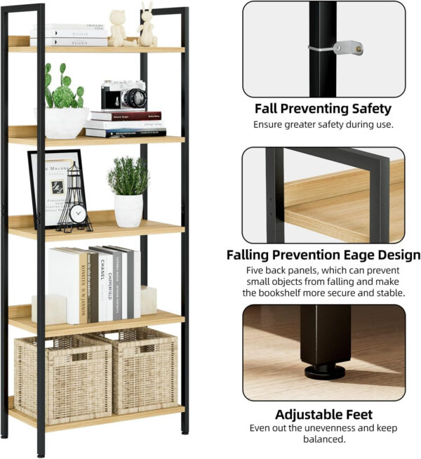 NUMENN Bookshelf, 5 Tier Bookshelves, Home Office Bookcase Shelf Storage Organizer, Free Standing Storage Shelving Unit for Bedroom, Living Room and Home Office, Vintage